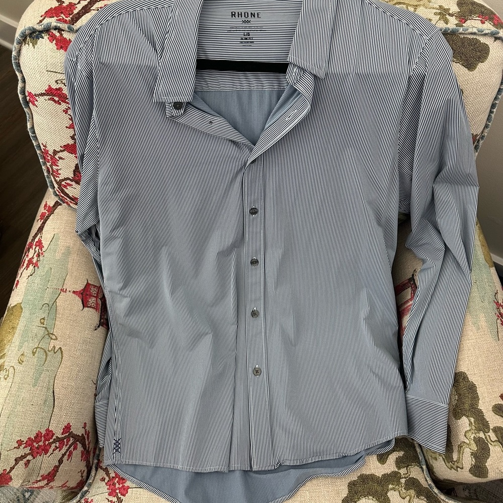 RHONE Men's Navy Striped Button Down Shirt